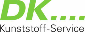 Bold green logo of DK Kunststoff-Service, related to plastic distribution, with a clean, modern design.
