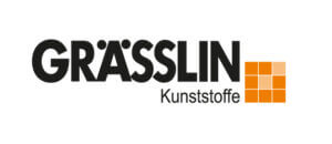 Grässlin Kunststoffe logo with black text and orange squares on a white background, related to plastic distribution.