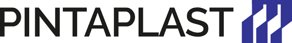 Pintaplast logo with bold black text and blue graphic elements, representing a plastic distribution company.