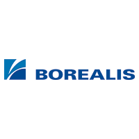 Borealis logo featuring a minimalist blue and white design, relevant to plastics distribution and production.