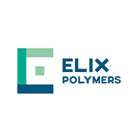 Logo of Elix Polymers with abstract geometric elements and bold blue text against a white background.