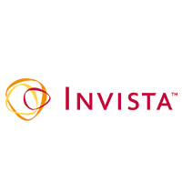 Logo of Invista with red text and abstract yellow and red design on a white background.