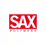 Company logo of SAX Polymers on a white background with bold red and white text.