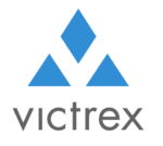 Blue triangular logo with Victrex text, representing a plastics company in the context of distribution.