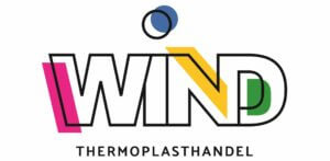 Logo of WIND Thermoplasthandel with colorful letters and a blue circle above the I.