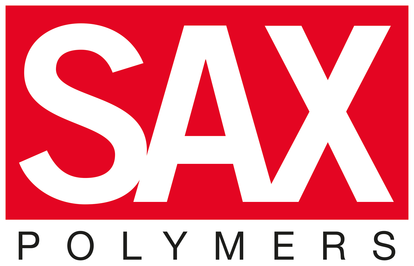 SAX Polymers logo with bold red and white text.